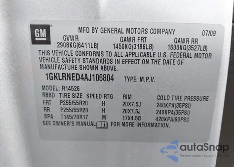 2010 GMC Acadia Slt-2 from USA, damaged, VIN 1GKLRNED4AJ106804